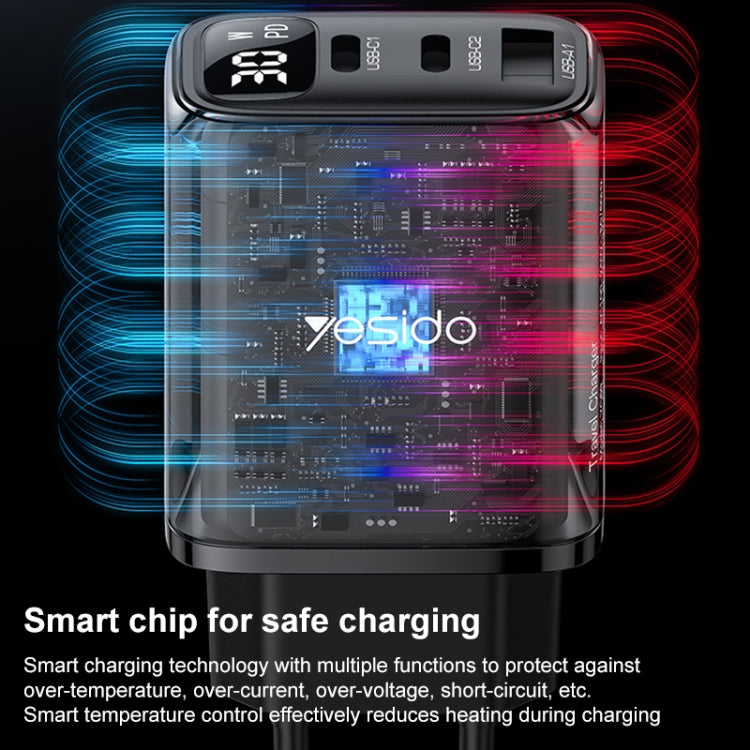 Yesido YC69 30W USB + Dual USB-C / Type-C Digital Display Charger, Specification:EU Plug(Black) - USB Charger by Yesido | Online Shopping UK | buy2fix