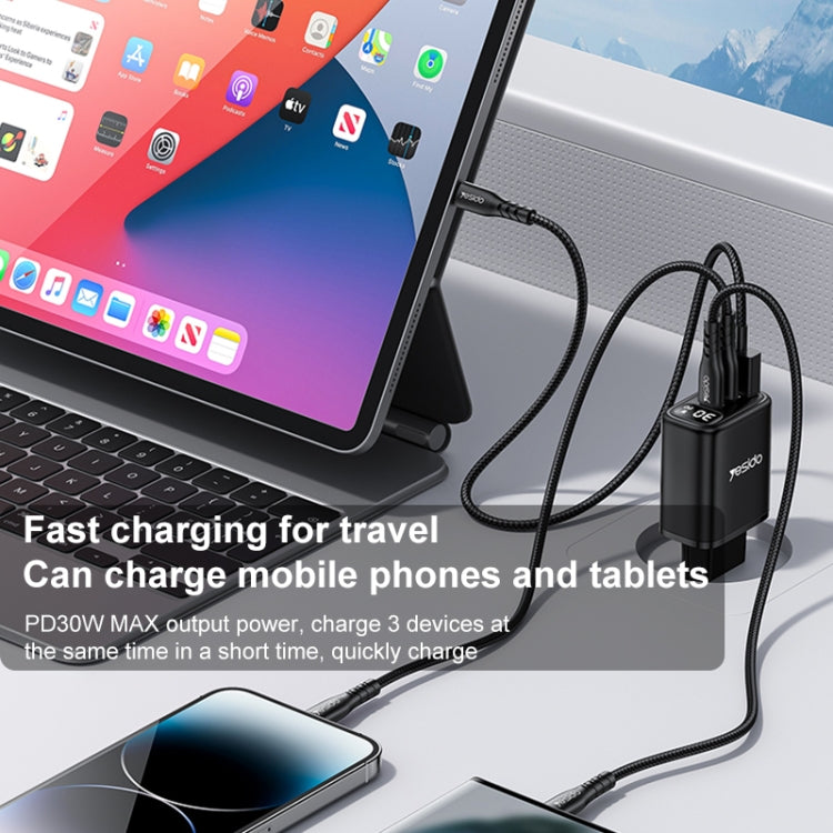Yesido YC69 30W USB + Dual USB-C / Type-C Digital Display Charger, Specification:EU Plug(Black) - USB Charger by Yesido | Online Shopping UK | buy2fix