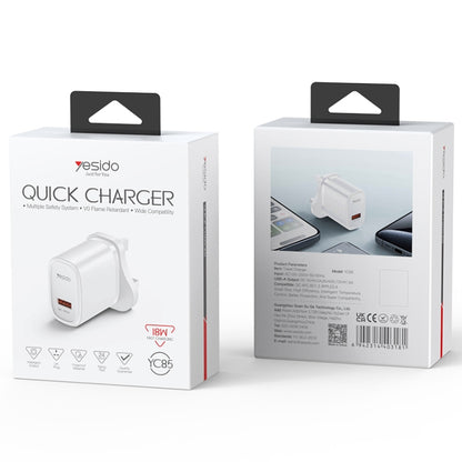 Yesido YC85 PD 18W USB Fast Charger, Specification:UK Plug(White) - USB Charger by Yesido | Online Shopping UK | buy2fix