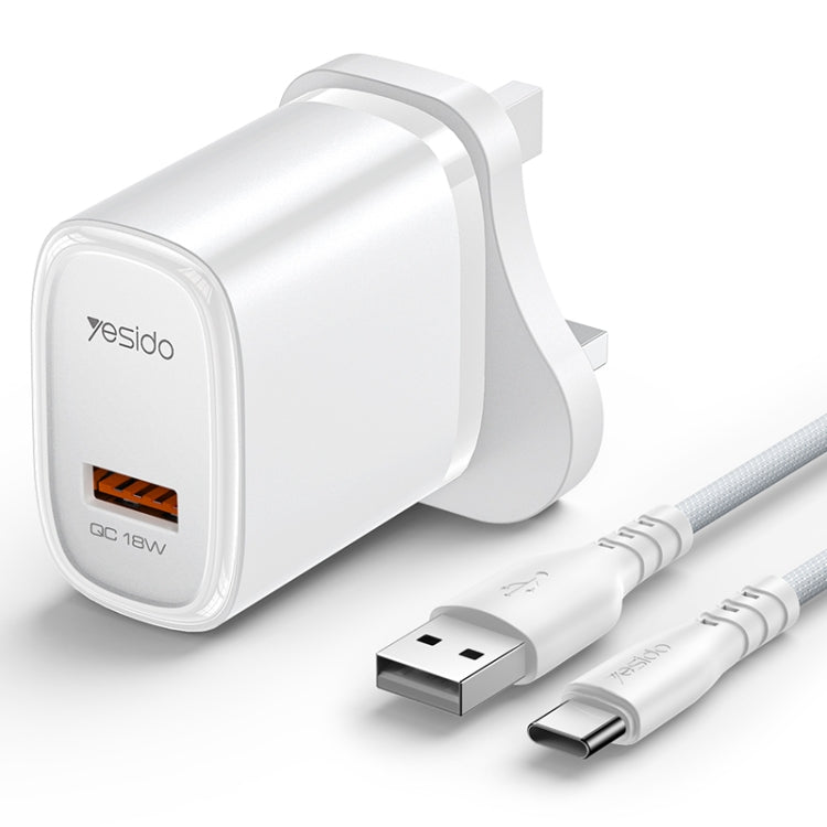 Yesido YC85C 18W USB Fast Charger with USB to USB-C / Type-C Cable, Specification:UK Plug(White) - USB Charger by Yesido | Online Shopping UK | buy2fix