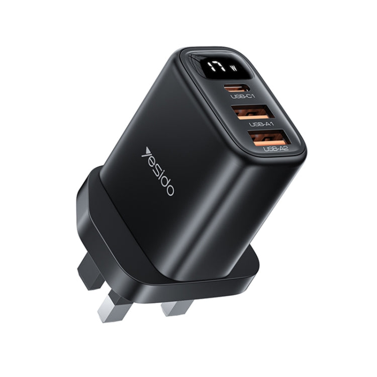 Yesido YC86 17W USB-C / Type-C + Dual USB Digital Display Charger, Specification:UK Plug(Black) - USB Charger by Yesido | Online Shopping UK | buy2fix