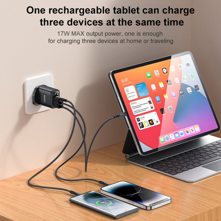 Yesido YC86 17W USB-C / Type-C + Dual USB Digital Display Charger, Specification:UK Plug(Black) - USB Charger by Yesido | Online Shopping UK | buy2fix