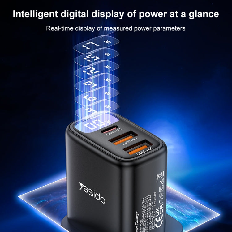Yesido YC86 17W USB-C / Type-C + Dual USB Digital Display Charger, Specification:UK Plug(Black) - USB Charger by Yesido | Online Shopping UK | buy2fix
