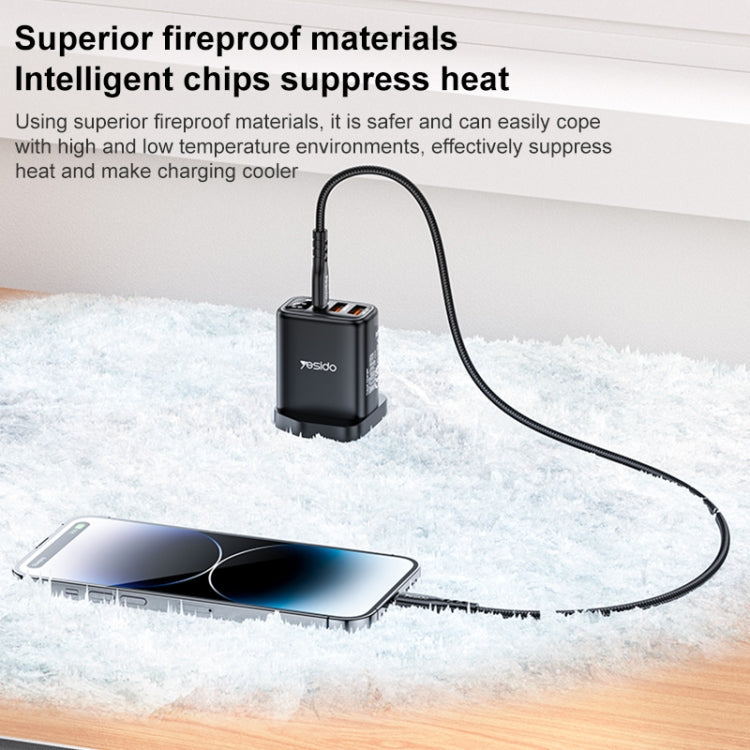 Yesido YC86 17W USB-C / Type-C + Dual USB Digital Display Charger, Specification:UK Plug(Black) - USB Charger by Yesido | Online Shopping UK | buy2fix