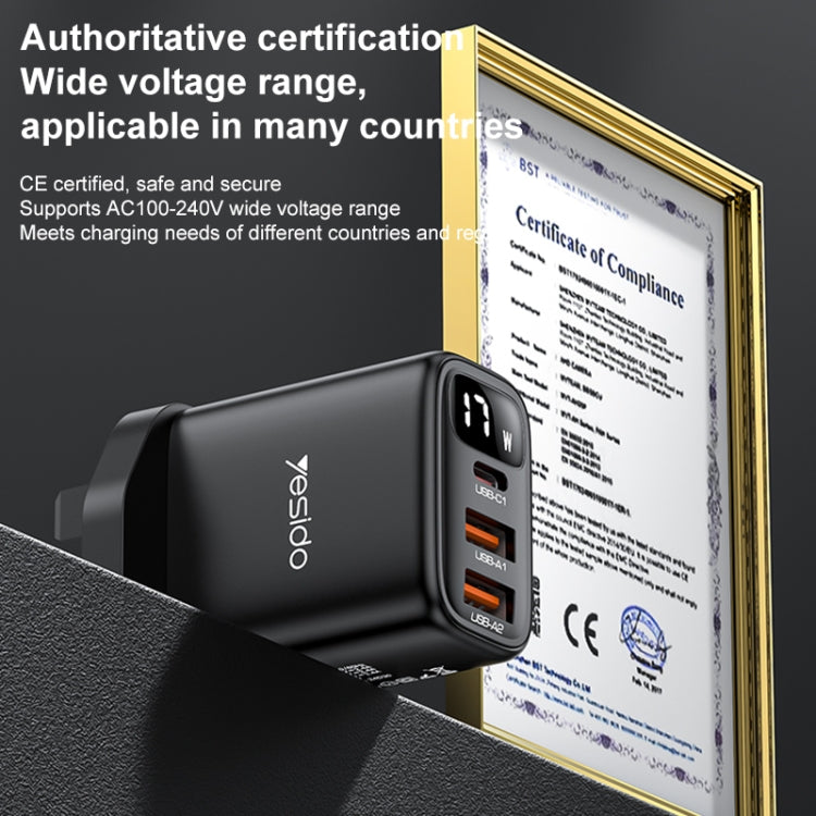 Yesido YC86 17W USB-C / Type-C + Dual USB Digital Display Charger, Specification:UK Plug(Black) - USB Charger by Yesido | Online Shopping UK | buy2fix