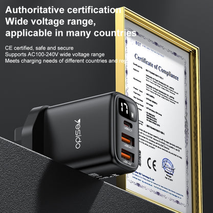 Yesido YC86 17W USB-C / Type-C + Dual USB Digital Display Charger, Specification:UK Plug(Black) - USB Charger by Yesido | Online Shopping UK | buy2fix