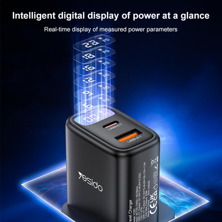 Yesido YC87 PD 20W USB-C / Type-C + USB Digital Display Charger, Specification:UK Plug(Black) - USB Charger by Yesido | Online Shopping UK | buy2fix