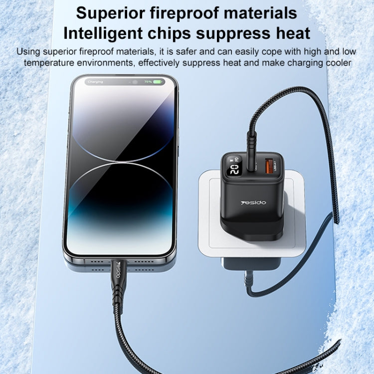 Yesido YC87 PD 20W USB-C / Type-C + USB Digital Display Charger, Specification:UK Plug(Black) - USB Charger by Yesido | Online Shopping UK | buy2fix