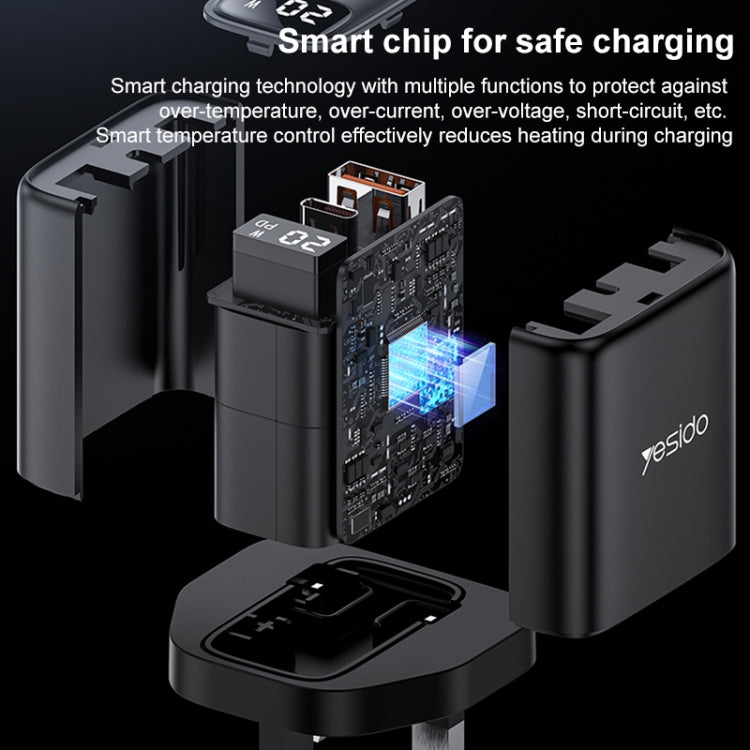 Yesido YC87 PD 20W USB-C / Type-C + USB Digital Display Charger, Specification:UK Plug(Black) - USB Charger by Yesido | Online Shopping UK | buy2fix