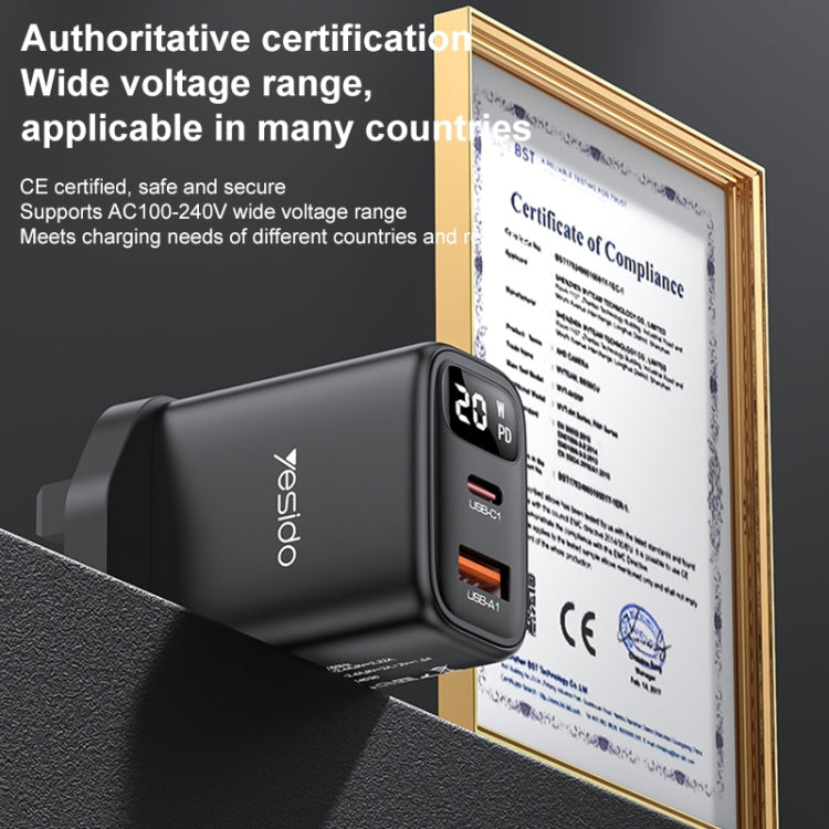 Yesido YC87 PD 20W USB-C / Type-C + USB Digital Display Charger, Specification:UK Plug(Black) - USB Charger by Yesido | Online Shopping UK | buy2fix