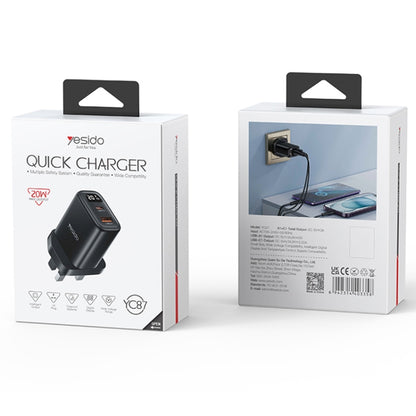 Yesido YC87 PD 20W USB-C / Type-C + USB Digital Display Charger, Specification:UK Plug(Black) - USB Charger by Yesido | Online Shopping UK | buy2fix