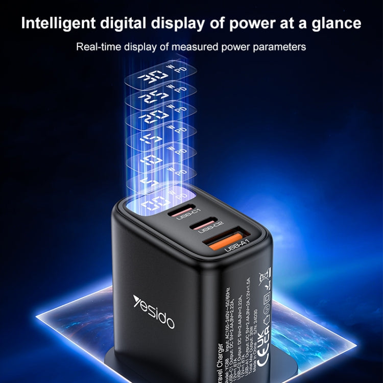 Yesido YC88 30W USB + Dual USB-C / Type-C Digital Display Charger, Specification:UK Plug(Black) - USB Charger by Yesido | Online Shopping UK | buy2fix