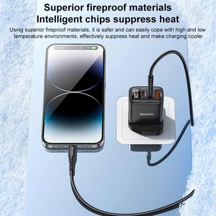 Yesido YC88 30W USB + Dual USB-C / Type-C Digital Display Charger, Specification:UK Plug(Black) - USB Charger by Yesido | Online Shopping UK | buy2fix