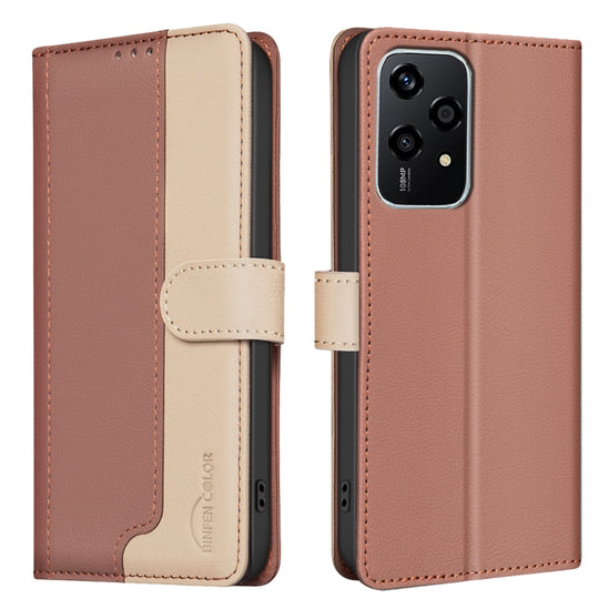 For Honor 200 Lite Global Color Matching RFID Anti-theft Leather Phone Case(Brown)
