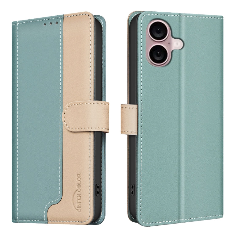 For iPhone 16 Plus Color Matching RFID Anti-theft Leather Phone Case(Green) - iPhone 16 Plus Cases by buy2fix | Online Shopping UK | buy2fix