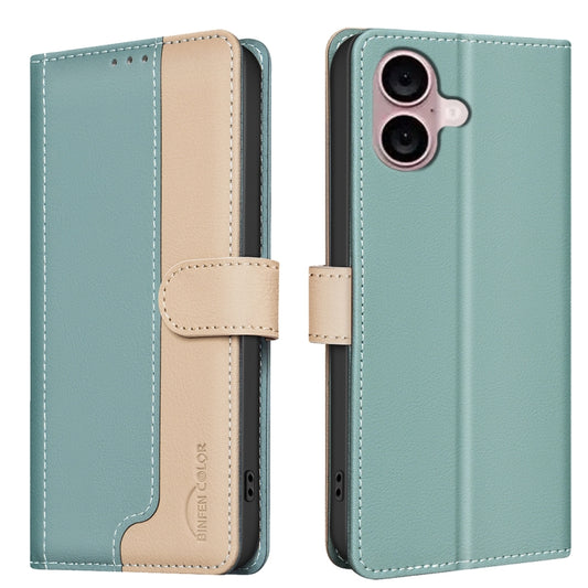 For iPhone 16 Plus Color Matching RFID Anti-theft Leather Phone Case(Green) by buy2fix