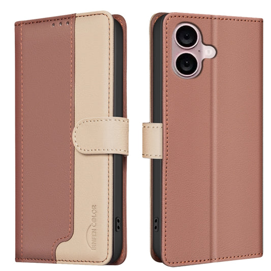 For iPhone 16 Plus Color Matching RFID Anti-theft Leather Phone Case(Brown) by buy2fix
