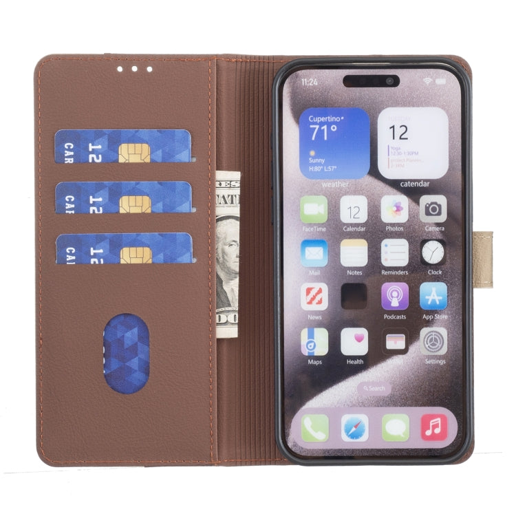 For iPhone 16 Plus Color Matching RFID Anti-theft Leather Phone Case(Brown) - iPhone 16 Plus Cases by buy2fix | Online Shopping UK | buy2fix