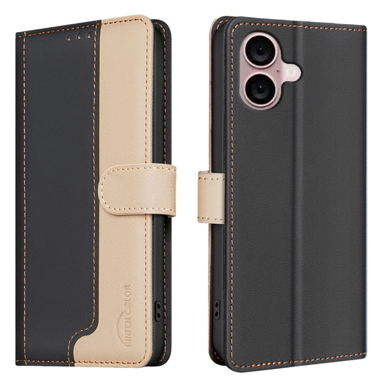For iPhone 16 Plus Color Matching RFID Anti-theft Leather Phone Case(Black) by buy2fix
