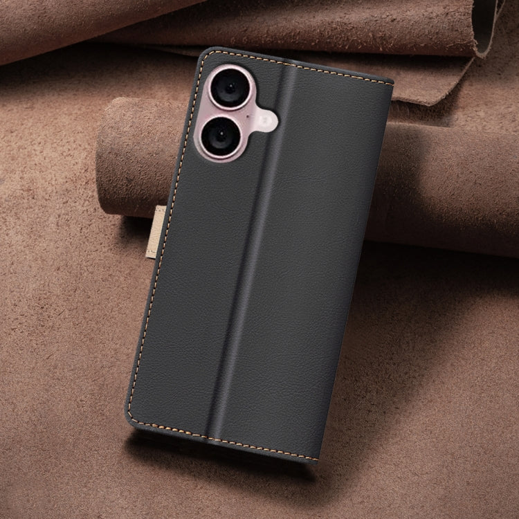 For iPhone 16 Plus Color Matching RFID Anti-theft Leather Phone Case(Black) by buy2fix