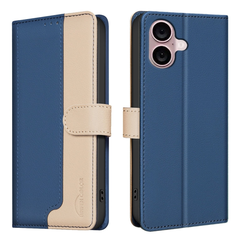 For iPhone 16 Plus Color Matching RFID Anti-theft Leather Phone Case(Blue) by buy2fix