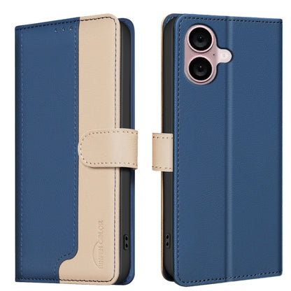 For iPhone 16 Plus Color Matching RFID Anti-theft Leather Phone Case(Blue) by buy2fix