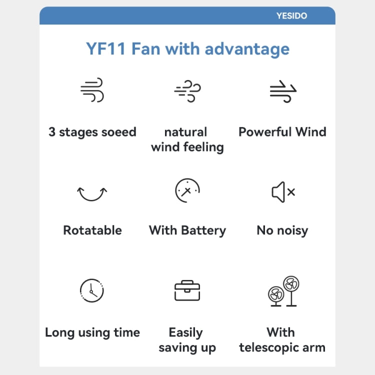 Yesido YF11 Foldable Telescopic Floor Fan(White) - Electric Fans by Yesido | Online Shopping UK | buy2fix