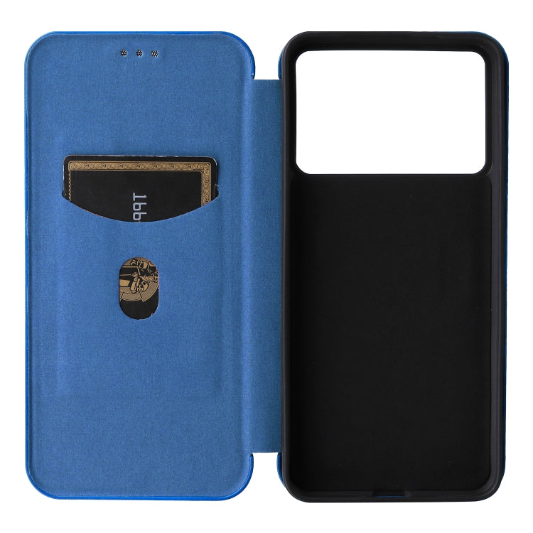 For Redmi K70 Carbon Fiber Texture Flip Leather Phone Case(Blue) - K70 Cases by buy2fix | Online Shopping UK | buy2fix