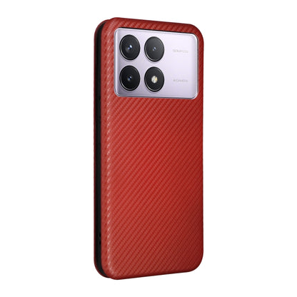 For Redmi K70 Carbon Fiber Texture Flip Leather Phone Case(Brown) - K70 Cases by buy2fix | Online Shopping UK | buy2fix