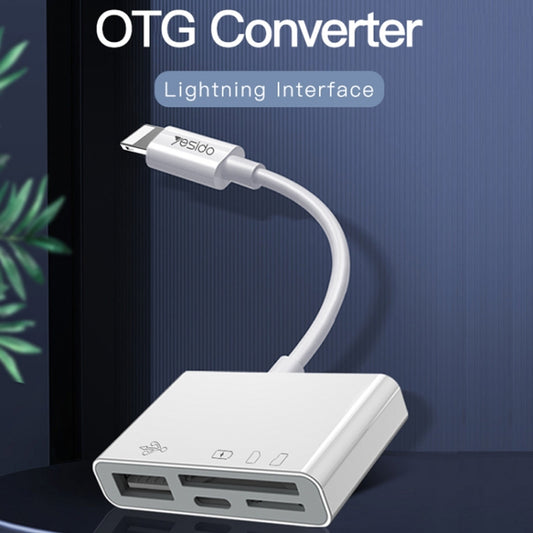 Yesido GS12 8 Pin to TF Card / SD Card / USB / 8 Pin 4 in 1 OTG Converter(White) by Yesido