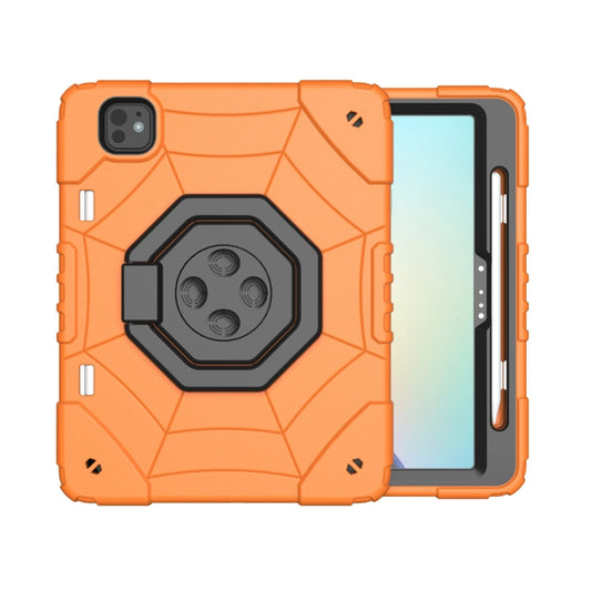 For iPad Pro 11 2025 / 2024 Spider Turntable Handle Stress Relief Tablet Case(Orange Black) by buy2fix
