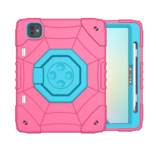 For iPad Pro 11 2025 / 2024 Spider Turntable Handle Stress Relief Tablet Case(Rose Red Blue) by buy2fix