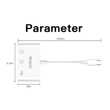 Yesido GS16 USB-C / Type-C to USB 3.0 / TF / SD Card OTG Adapter(White) - OTG Adapter by Yesido | Online Shopping UK | buy2fix