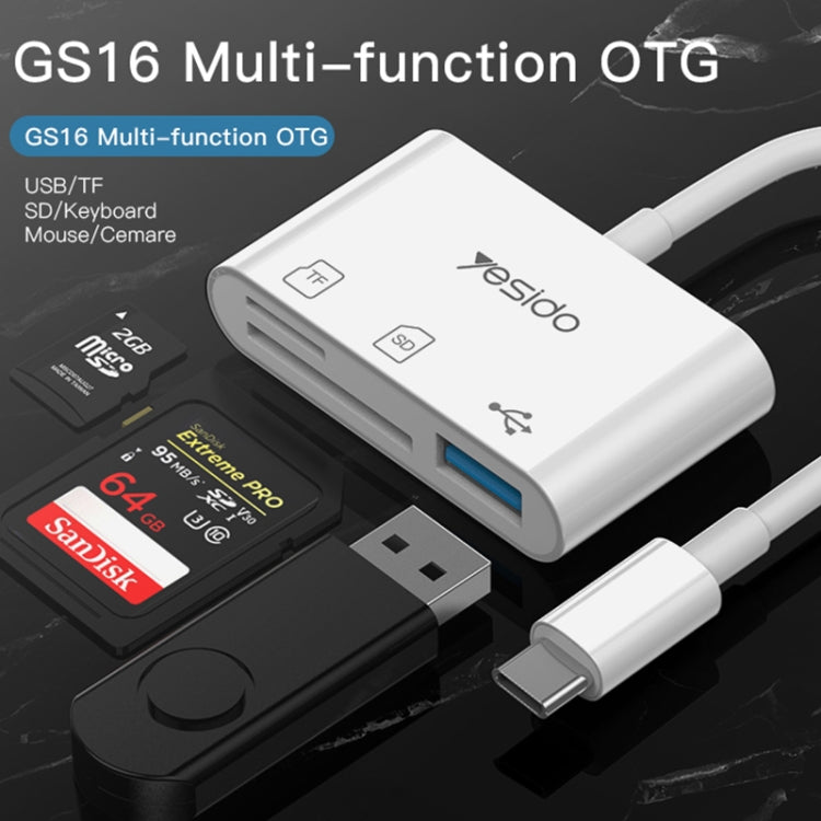 Yesido GS16 USB-C / Type-C to USB 3.0 / TF / SD Card OTG Adapter(White) - OTG Adapter by Yesido | Online Shopping UK | buy2fix