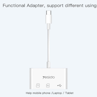 Yesido GS16 USB-C / Type-C to USB 3.0 / TF / SD Card OTG Adapter(White) - OTG Adapter by Yesido | Online Shopping UK | buy2fix