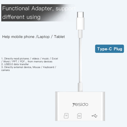 Yesido GS16 USB-C / Type-C to USB 3.0 / TF / SD Card OTG Adapter(White) - OTG Adapter by Yesido | Online Shopping UK | buy2fix