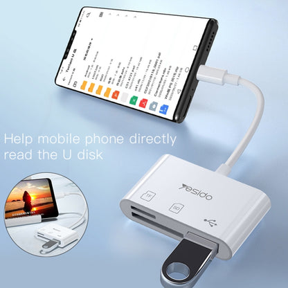 Yesido GS16 USB-C / Type-C to USB 3.0 / TF / SD Card OTG Adapter(White) - OTG Adapter by Yesido | Online Shopping UK | buy2fix