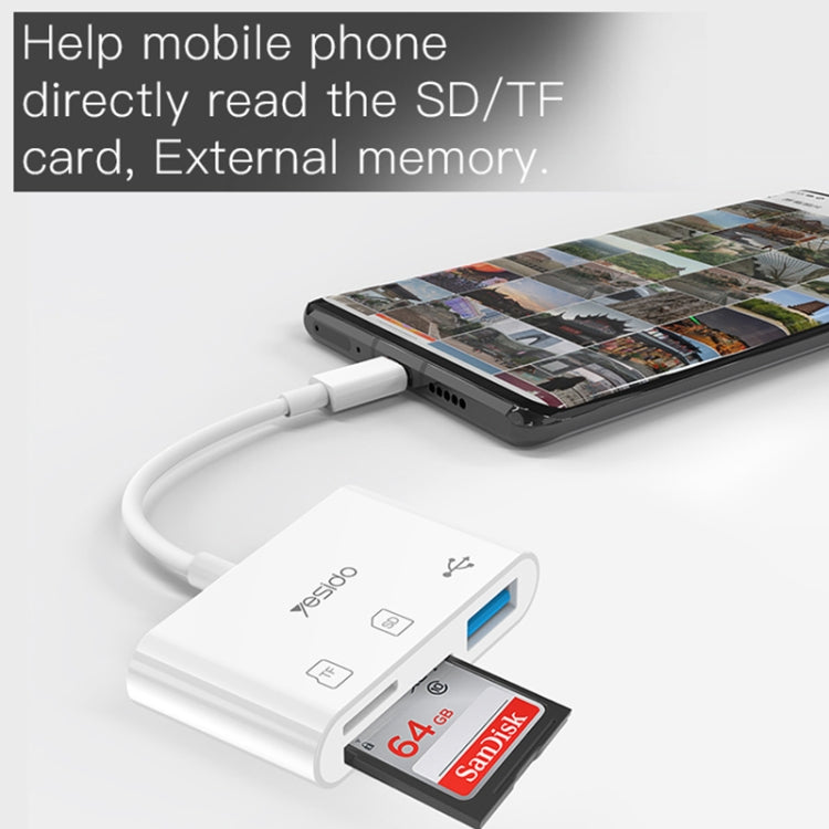 Yesido GS16 USB-C / Type-C to USB 3.0 / TF / SD Card OTG Adapter(White) - OTG Adapter by Yesido | Online Shopping UK | buy2fix