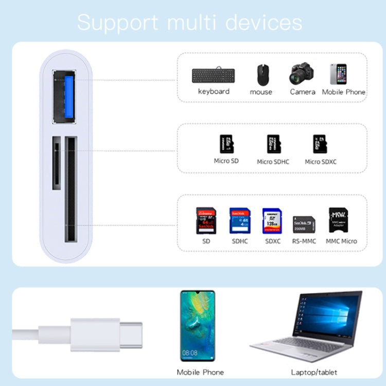 Yesido GS16 USB-C / Type-C to USB 3.0 / TF / SD Card OTG Adapter(White) - OTG Adapter by Yesido | Online Shopping UK | buy2fix