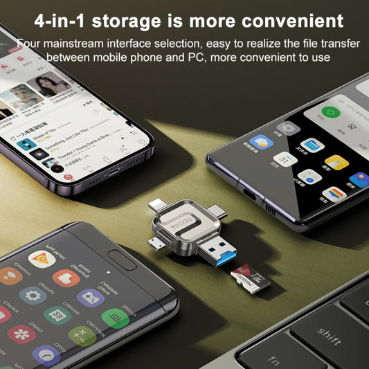 Yesido GS23 USB 3.0 to USB-C / Type-C, Micro USB, 8 Pin 4 in 1 Card Reader(Gold) by Yesido