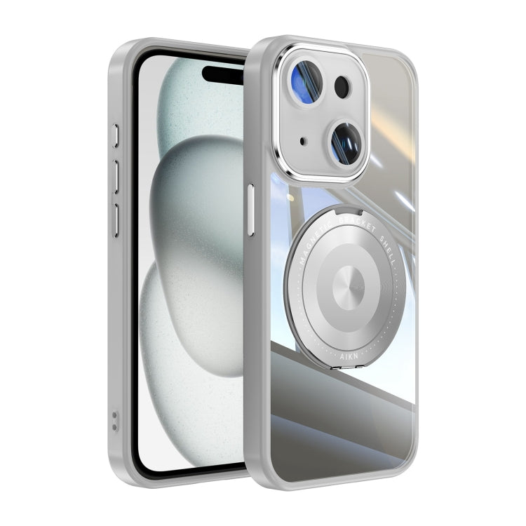 For iPhone 15 360 Holder Magsafe Acrylic Hybrid TPU Phone Case(Grey) - iPhone 15 Cases by buy2fix | Online Shopping UK | buy2fix