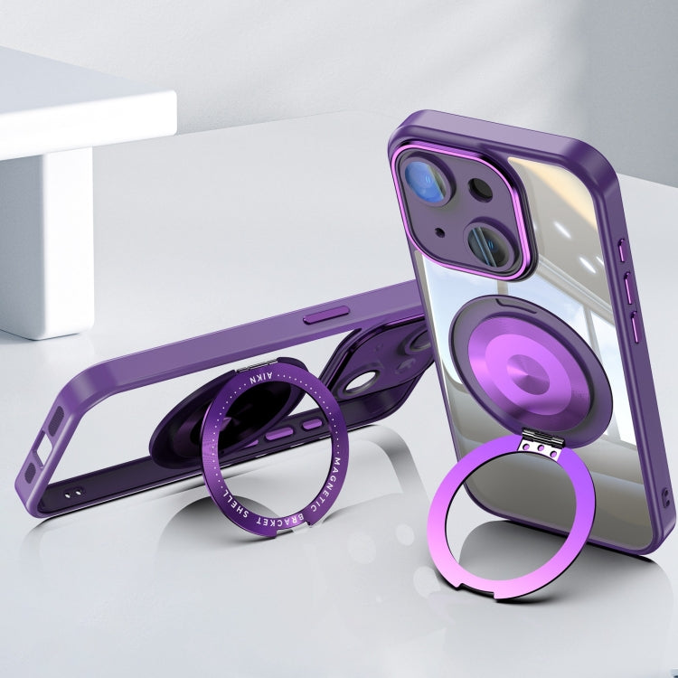 For iPhone 15 360 Holder Magsafe Acrylic Hybrid TPU Phone Case(Purple) - iPhone 15 Cases by buy2fix | Online Shopping UK | buy2fix