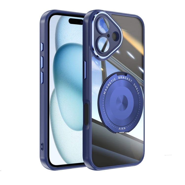 For iPhone 16 Plus 360 Holder Magsafe Acrylic Hybrid TPU Phone Case(Blue) - iPhone 16 Plus Cases by buy2fix | Online Shopping UK | buy2fix