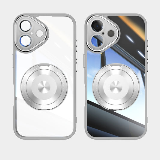 For iPhone 16 360 Holder Magsafe Acrylic Hybrid TPU Phone Case(Grey) by buy2fix