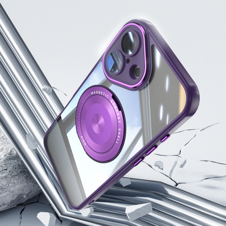 For iPhone 16 360 Holder Magsafe Acrylic Hybrid TPU Phone Case(Purple) - iPhone 16 Cases by buy2fix | Online Shopping UK | buy2fix