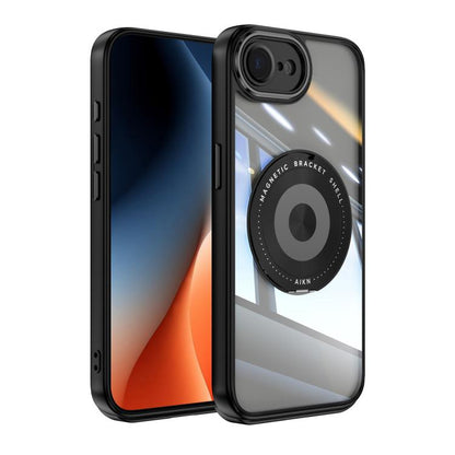 For iPhone 16e 360 Holder Magsafe Acrylic Hybrid TPU Phone Case(Black) - iPhone 16e Cases by buy2fix | Online Shopping UK | buy2fix