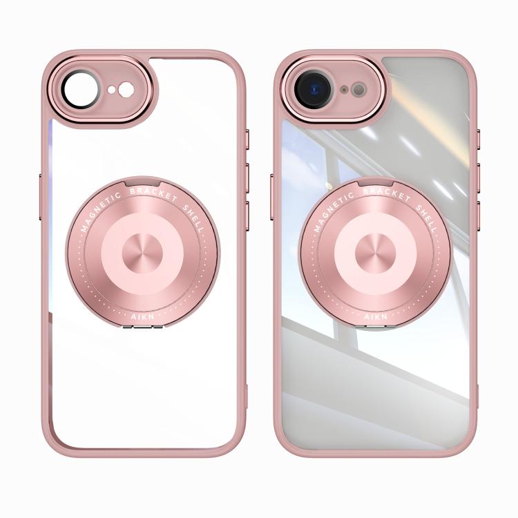 For iPhone 16e 360 Holder Magsafe Acrylic Hybrid TPU Phone Case(Pink) - iPhone 16e Cases by buy2fix | Online Shopping UK | buy2fix