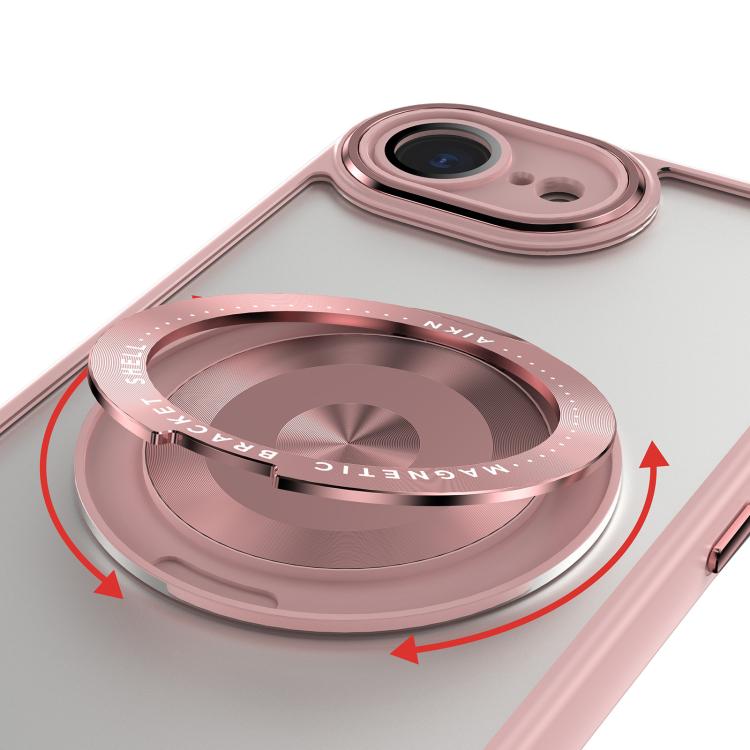 For iPhone 16e 360 Holder Magsafe Acrylic Hybrid TPU Phone Case(Pink) - iPhone 16e Cases by buy2fix | Online Shopping UK | buy2fix