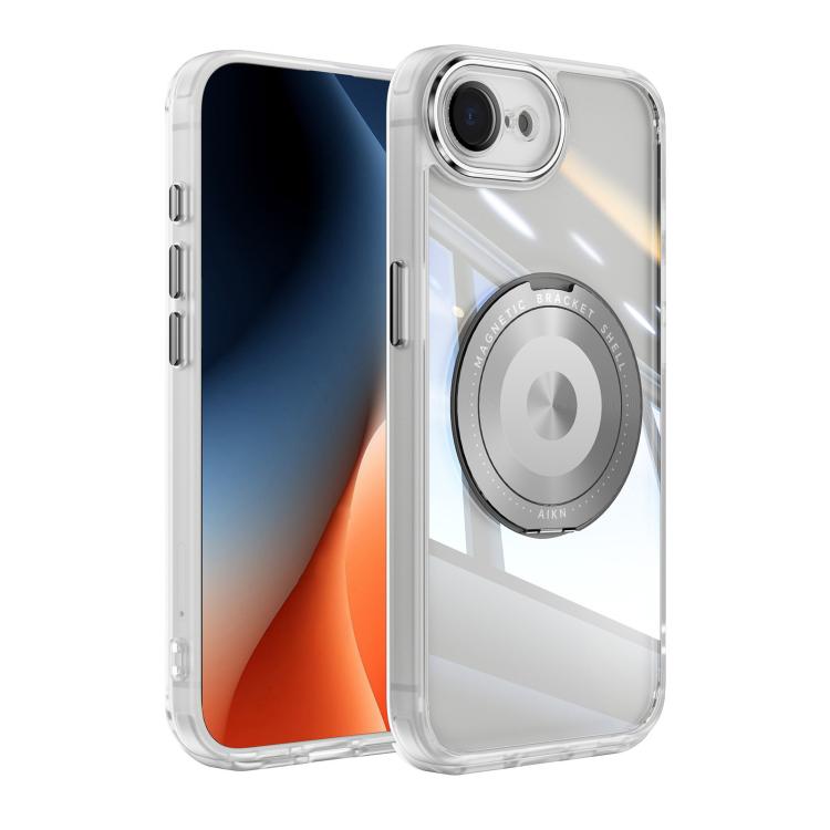 For iPhone 16e 360 Holder Magsafe Acrylic Hybrid TPU Phone Case(Grey) - iPhone 16e Cases by buy2fix | Online Shopping UK | buy2fix