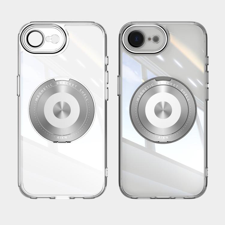 For iPhone 16e 360 Holder Magsafe Acrylic Hybrid TPU Phone Case(Grey) - iPhone 16e Cases by buy2fix | Online Shopping UK | buy2fix